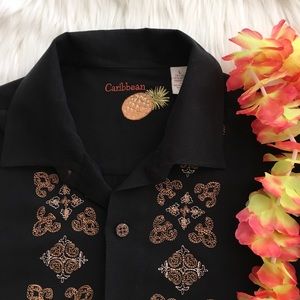 Vintage Caribbean Embroidered Camp Shirt LG